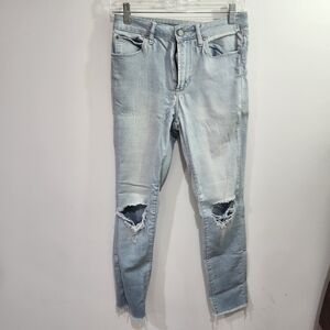 Articles of Society Size 26 Light Wash Raw Jeans Women denim Distress Crop